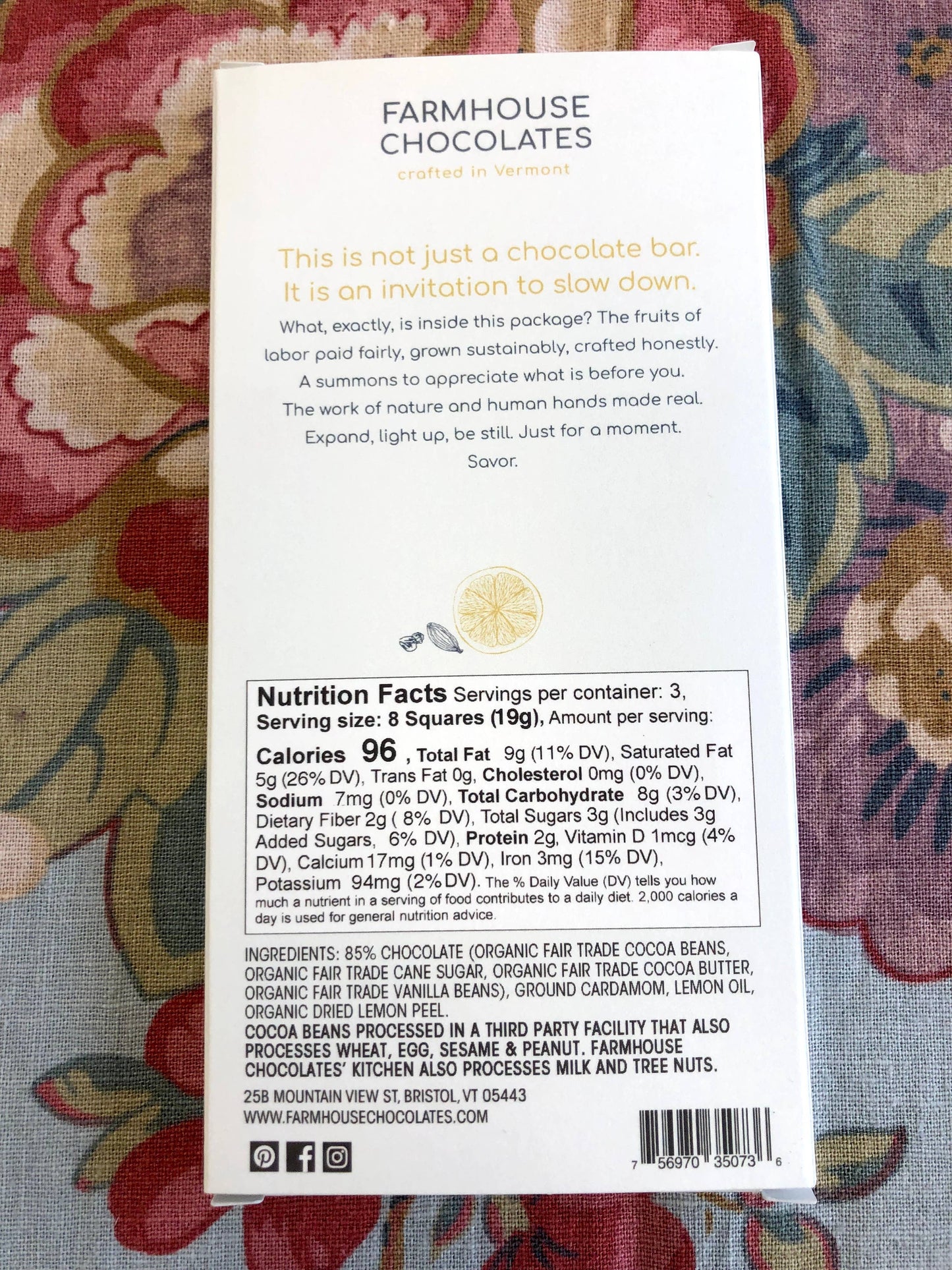 Chocolate - 85% Organic Dark Chocolate w/ Cardamom & Lemon