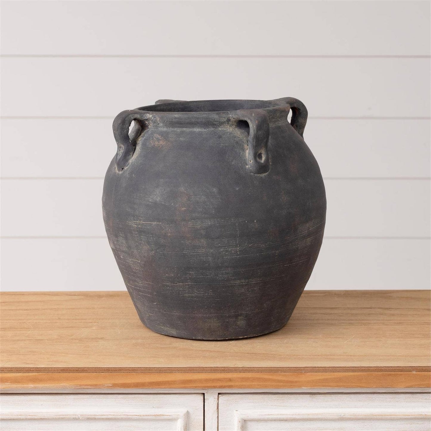 Planter - Black Distress Vase/pot with 4 Handles