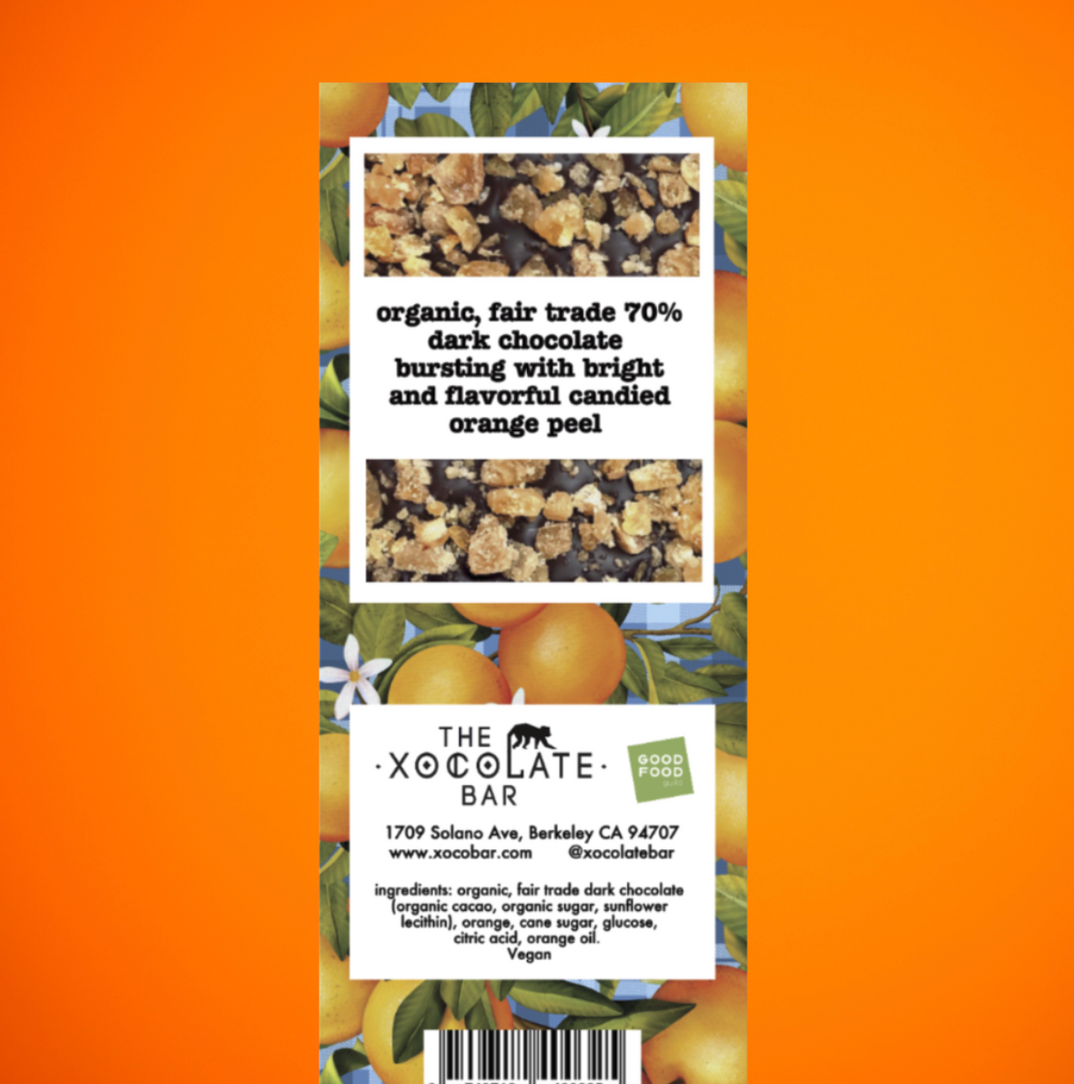 Chocolate - Candied Orange Bar -Organic Fair Trade Vegan Dark