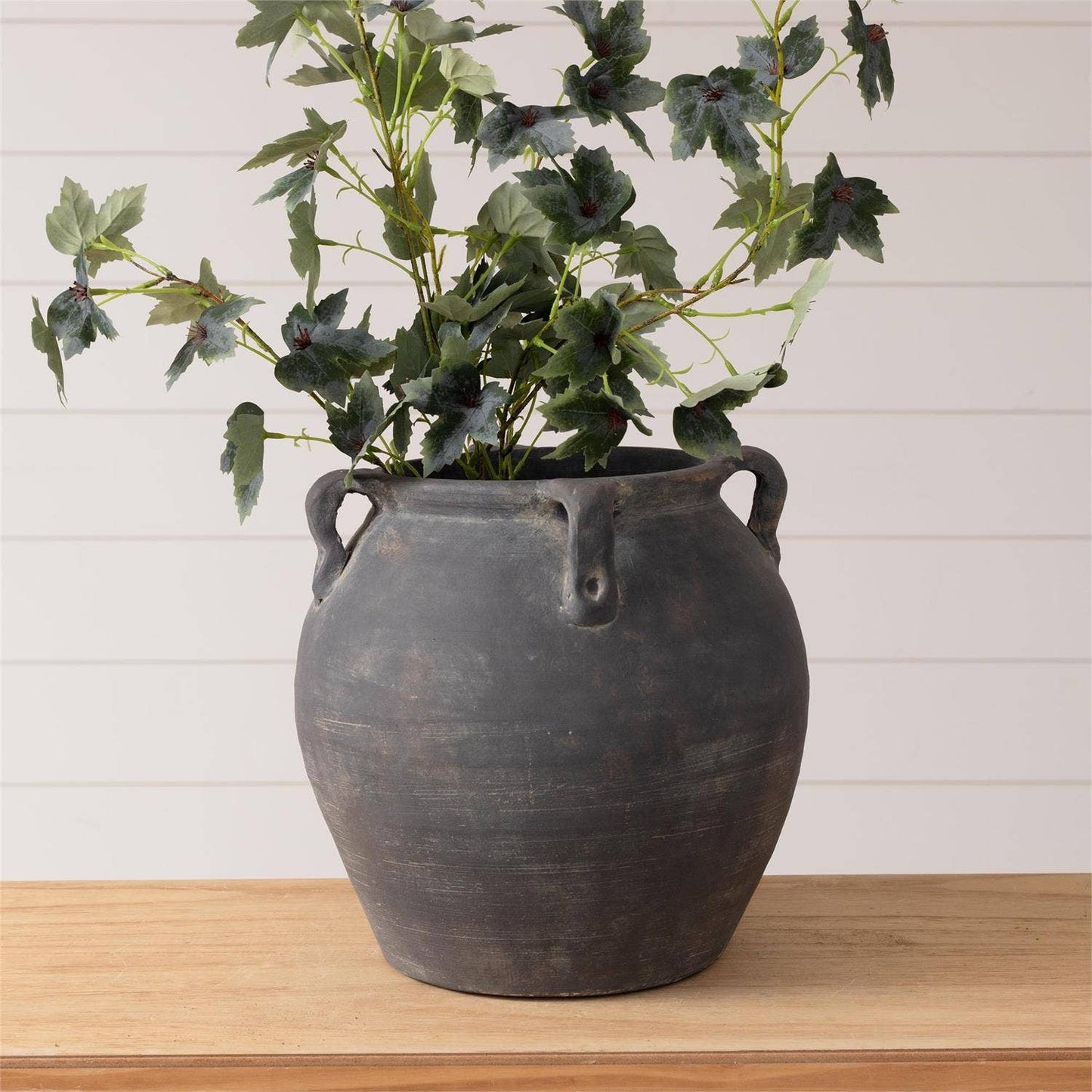 Planter - Black Distress Vase/pot with 4 Handles