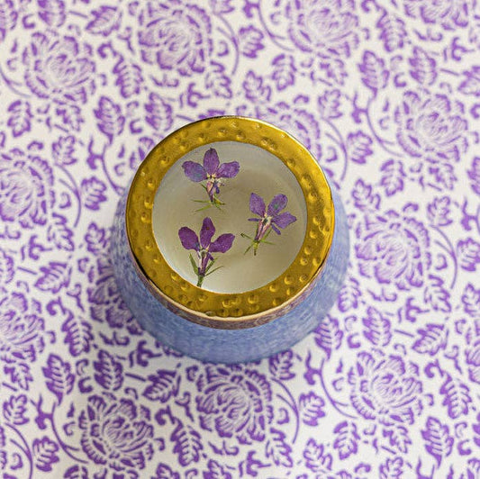 Petite Watercolor Pressed Floral Candle - Berry Fig
