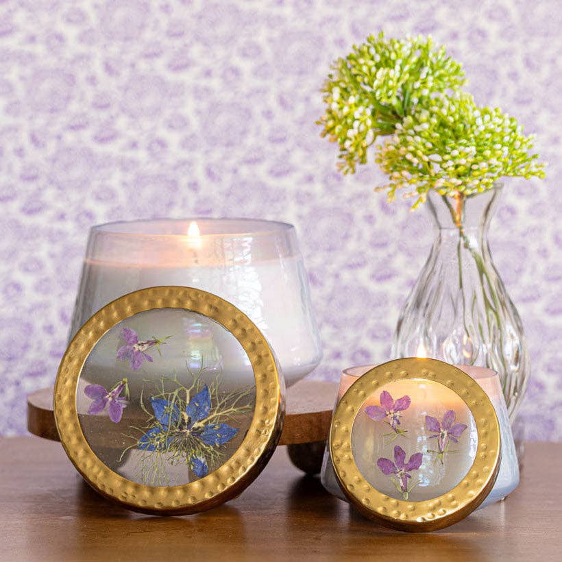 Petite Watercolor Pressed Floral Candle - Berry Fig