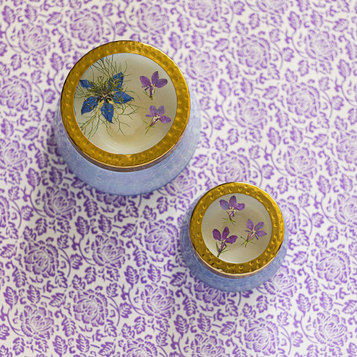 Petite Watercolor Pressed Floral Candle - Berry Fig