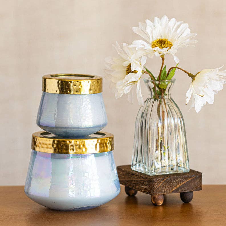 Petite Watercolor Pressed Floral Candle - Berry Fig
