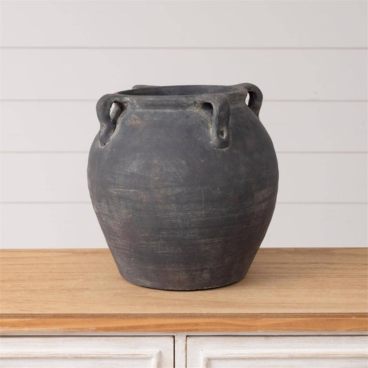 Planter - Black Distress Vase/pot with 4 Handles