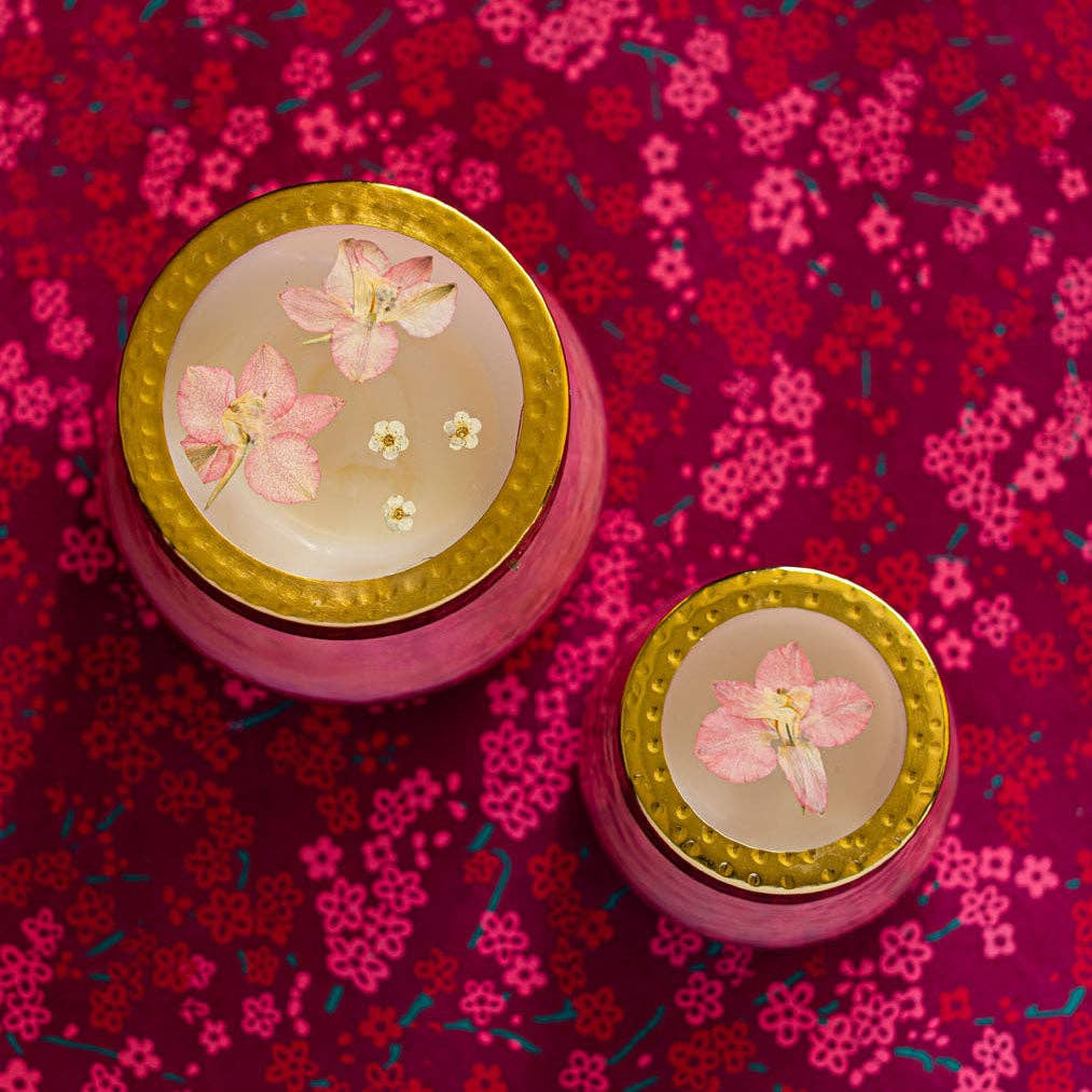 Petite Watercolor Pressed Floral Candle - Luna Flower