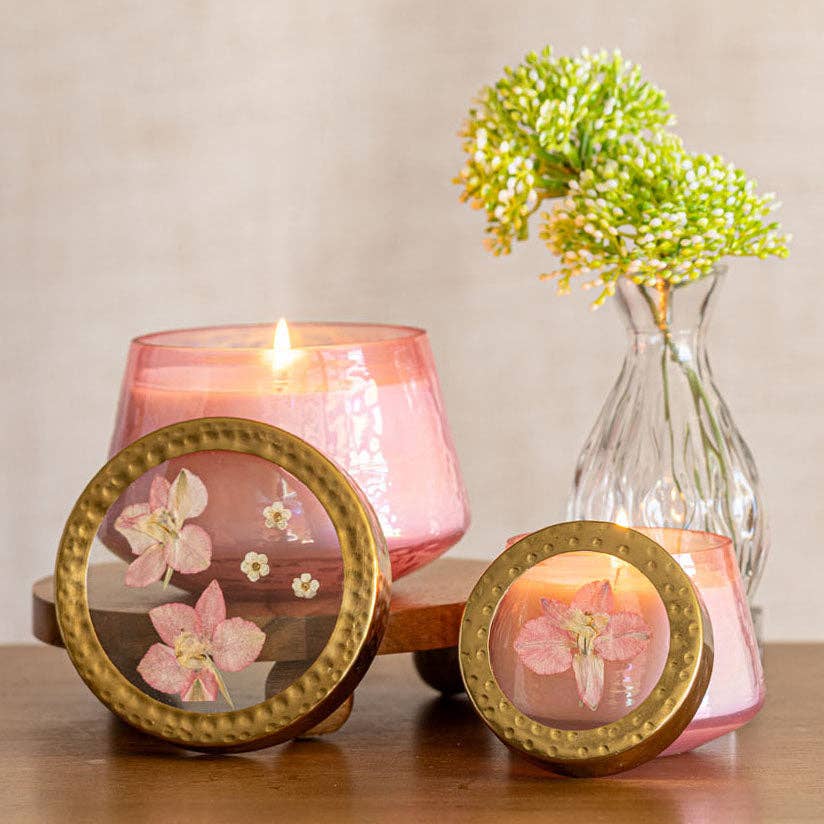 Petite Watercolor Pressed Floral Candle - Luna Flower