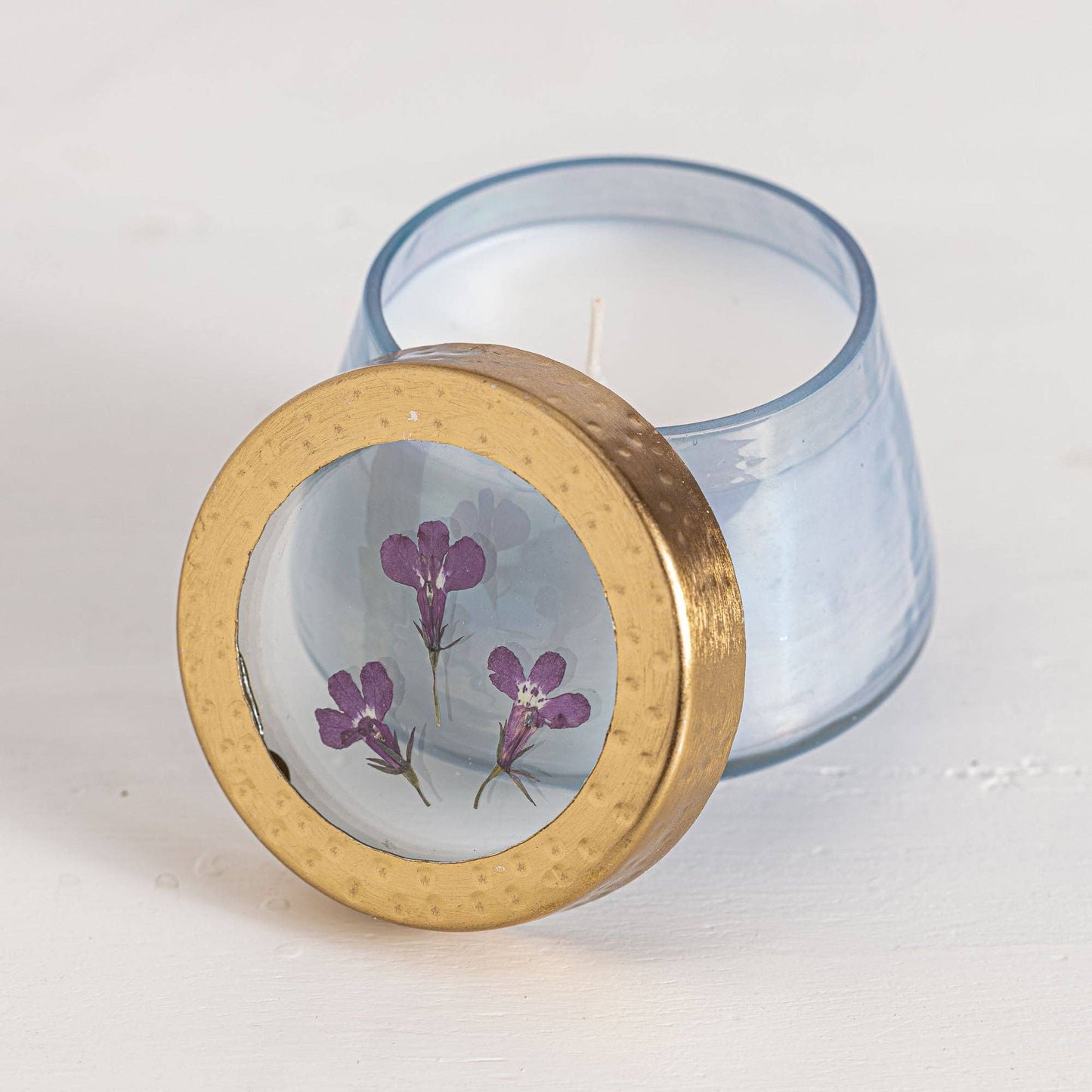 Petite Watercolor Pressed Floral Candle - Berry Fig