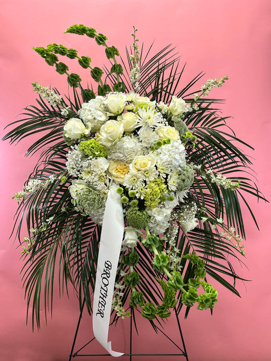 Sympathy Standing Spray - Green and White