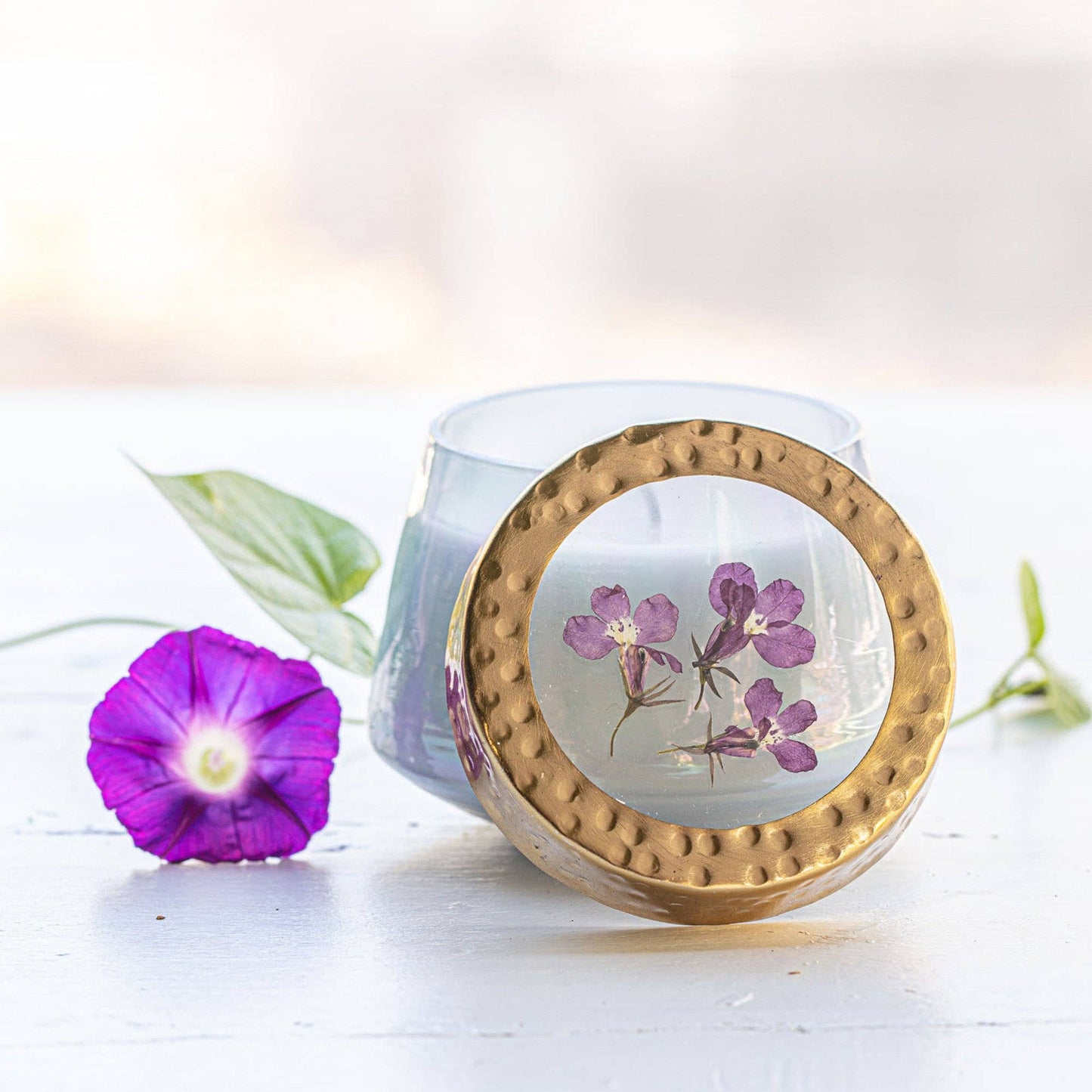 Petite Watercolor Pressed Floral Candle - Berry Fig