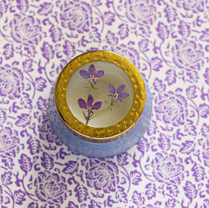 Petite Watercolor Pressed Floral Candle - Berry Fig