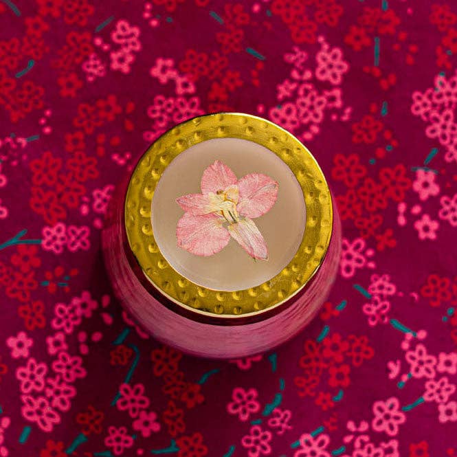 Petite Watercolor Pressed Floral Candle - Luna Flower